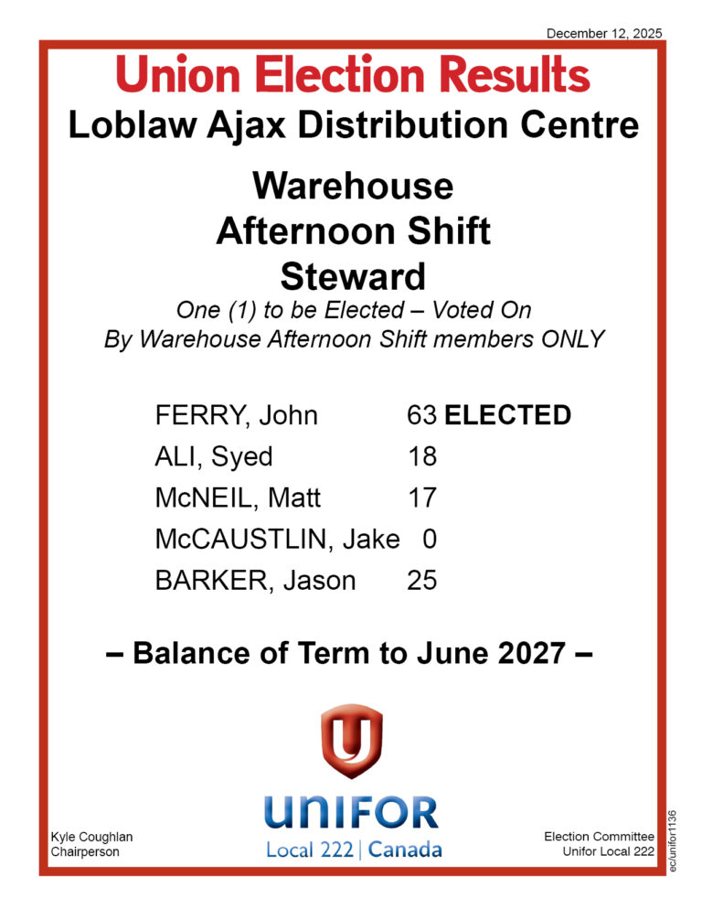 Loblaw Aft Shift Steward Dec 11 2025